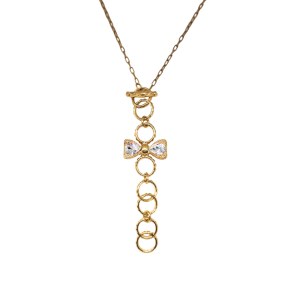Gold-plated bow necklace with white crystals