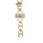 Gold-plated bow necklace with white crystals
