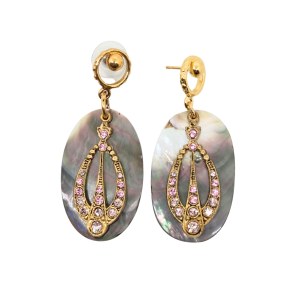 Gold-plated earrings made of mother-of-pearl and Swarovski crystals