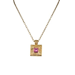 Gold-plated square necklace with a crystal