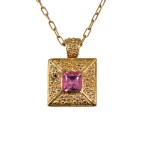 Gold-plated square necklace with a crystal