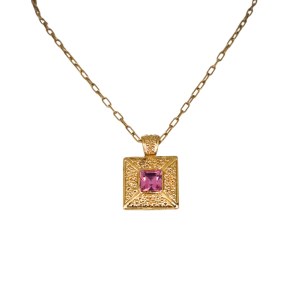 Gold-plated square necklace with a crystal
