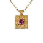 Gold-plated square necklace with a crystal
