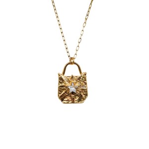 Gold-plated padlock pendant with a white Swarovski crystal