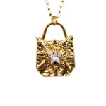 Gold-plated padlock pendant with a white Swarovski crystal