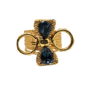 Gold-plated adjustable ring with a crystal and a bow motif