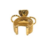 Gold-plated adjustable ring with a crystal and a bow motif