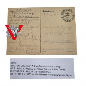 Third Reich , SS Pomerania Gryfice Pogorzelica, SSman Card 1943 Feldpost, Rarity