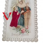 Świąta Anna, Piękny XIX wieczny obrazek z Prawdziwym Materiałem !!! Ręcznie Robiony
