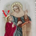 Świąta Anna, Piękny XIX wieczny obrazek z Prawdziwym Materiałem !!! Ręcznie Robiony