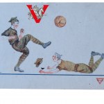 Wojsko Polskie, Żołnierze Grajacy w Piłkę, Litografia Główczeskiego, koło roku 1920 !