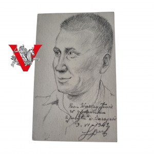 Camp Inernation in Zaragoza , Portrait of a Polish Soldier 1943, Drawn on Card , UNIQUE