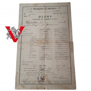Warszawa 1925, Świadectwo Publiczna Szkoła Powszechna nr 20