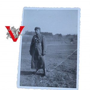 Border Protection Corps , KOP, Waclaw Blicharski at field post, Rabka 1939, Extra Fotografia, Coat and Breast Torch