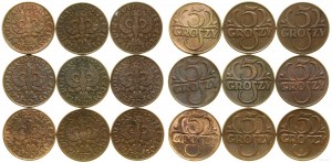 Poland, set: 9 x 5 pennies, 1923-1939, Warsaw.