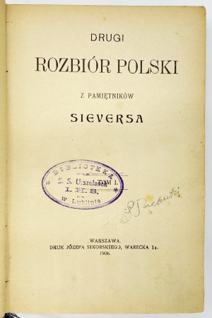 The Second Partition of Poland from Sievers' Diaries [Book I-III, complete][Warsaw 1906].