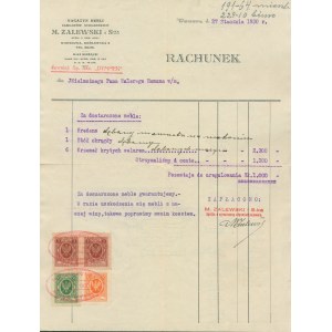 Rachunek wystawiony przez firmę „M. Zalewski i Spółka za dostarczone meble, Warszawa 27.01.1930 roku