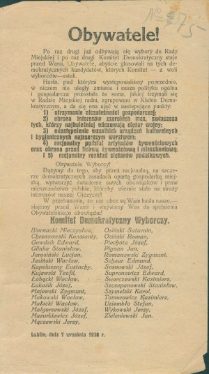 Citizens! (leaflet treating the elections to the City Council in Lublin) [07.08.1918].