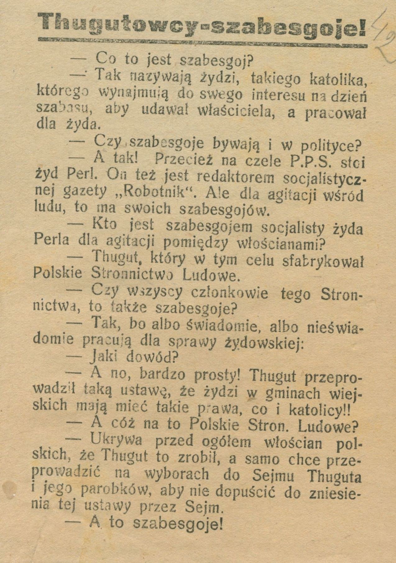 Thugutowcy - szabesgoje, druk ulotny