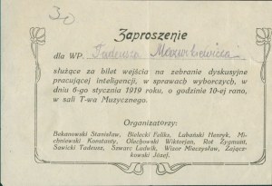 Invitation to a discussion meeting of the intelligentsia on electoral matters [Lublin 1918-1919].