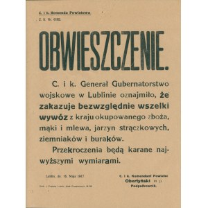 Announcement of the C. and k. of the District Command [15.05.1917].