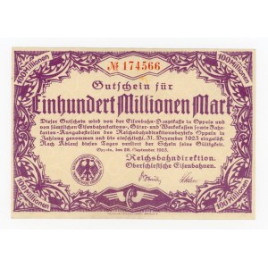 Opole/Oppeln, Reichsbahndirektion, 100 milionów marek 1923 (226)