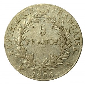 Francja, Napoleon I, 5 franków 1806 A, Paryż - rzadkie (701)