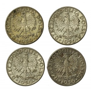 II RP, sada 2 zlatých 1936 Plachetnice. Celkem 4 ks. (943)