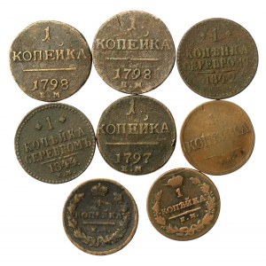 Rosja, zestaw 1 kopiejki 1797-1844. Razem 8 szt. (966)