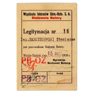 Legitymacja pracownika Stalowni Batory, Wielkie Hajduki, 1938 (2)