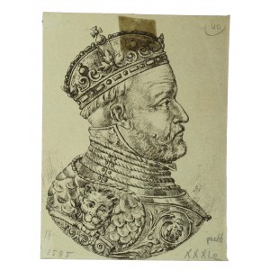 Litografia przedstawiająca Stefana Batorego z pracy Władysława Bartynowskiego Wizerunki królów, uzbrojenie i wojsko polskie (361)