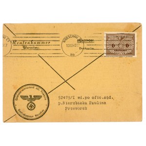 Official print of Rentenkammer Warschau sent 10.XII.40 from Warsaw to Przeworsk (513)