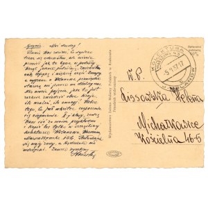 Kartka Opłacono gotówką 50%, stempel agencji pocztowej kolektura J. Wolanów, 1937 (659)