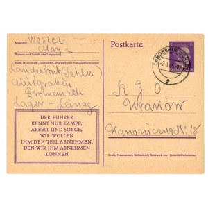 Karta wysłana z obozu pracy Landeshut / Kamienna Góra do RGO Kraków dn. 7.1.45 (670)