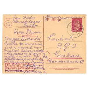 Karta wysłana z obozu pracy Tauer (Westpr.) / Turzno do RGO Kraków dn. 5.1.45 (672)