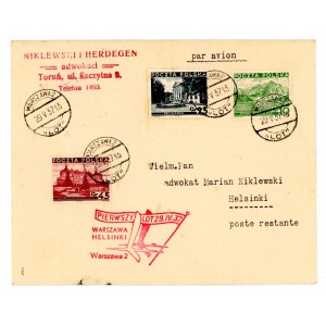 Pierwszy lot Warszawa - Helsinki, list przesłany 29.V.37 (700)