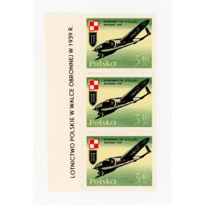 Lotnictwo polskie w wojnie 1939 r., 1971, znaczek za 3,40 zł z błędem na poz.21 plamka przed P w POLSKA (577)