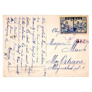 Karta wysłana 1.10.1946 z Babic do Ostrawy, stempel cenzury 3168 (767)