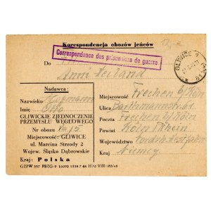 Polski Obóz Pacy Przymusowej, korespondencja na formularzu, Gliwice 1949 (802)