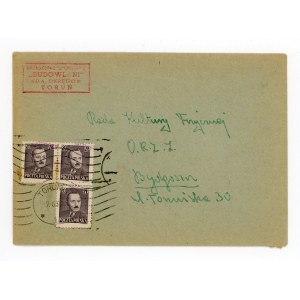 List z Torunia do Bydgoszczy opłacony znaczkami z nadrukiem groszy, 1951 (874)