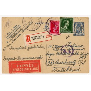 Kartka pocztowa ekspresowa wysłana z Belgii do Auschwitz 1944 (1037)