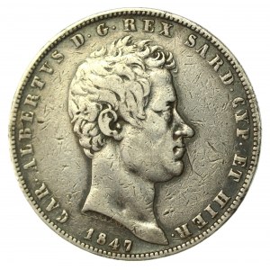 Królestwo Sardynii, Carlo Alberto, 5 lirów 1847, Genua (515)