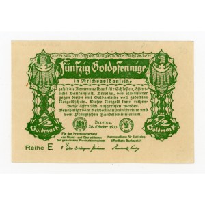 Wrocław/Breslau, 50 Goldpfennige 1923, Reihe E - druk zielony (124)