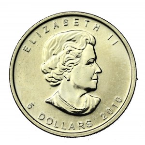 Kanada, Elżbieta II, 5 dolarów 2010 - Liść klonu, 1 uncja Ag 999 (747)