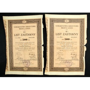 TKM Łódź, 5% list zastawny, 500 złotych 1933. Zestaw 2 szt. (654)