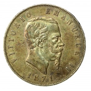 Włochy, Wiktor Emanuel II, 5 lirów 1871, Milan (764)