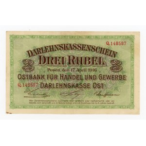 Ober Ost, Poznań, 3 Ruble 1916 Q (301)