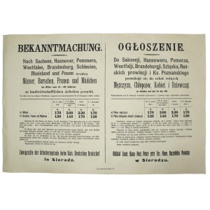 Afisz - nabór robotników do pracy w cesarskich Niemczech, Sieradz, I wojna św. (211)