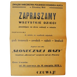 Plakat PRL - ZHP lato w mieście, Zduńska Wola 1976r (459)