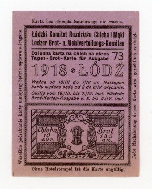 Lodž, potravinový lístek na chléb 1918 - 73 - jednorázový (410)